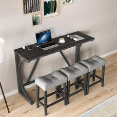 HAOYYE Bar Table Set with Power Outlet, Bar Table and Chairs Set, 4 Piece Dining Table Set, Industrial Breakfast Table Set, for Living Room, Dining Room, Game Room Sturdy Space-Saving Heavy Duty Adults