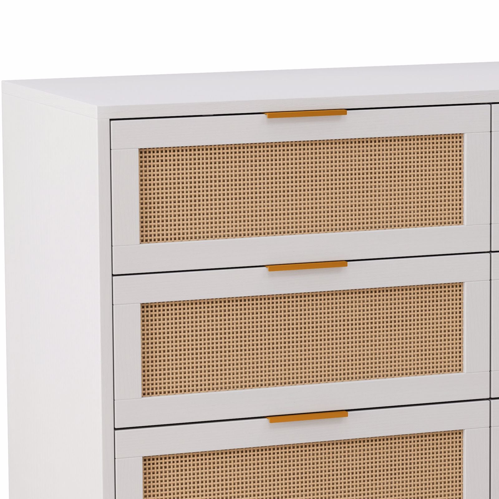 HAOYYE 6-Drawer Rattan Storage Cabinet with White Finish, Stylish and Functional Organizer for Bedroom, Living Room, or Hallway, Elegant Rattan Drawer Design, Space-Saving