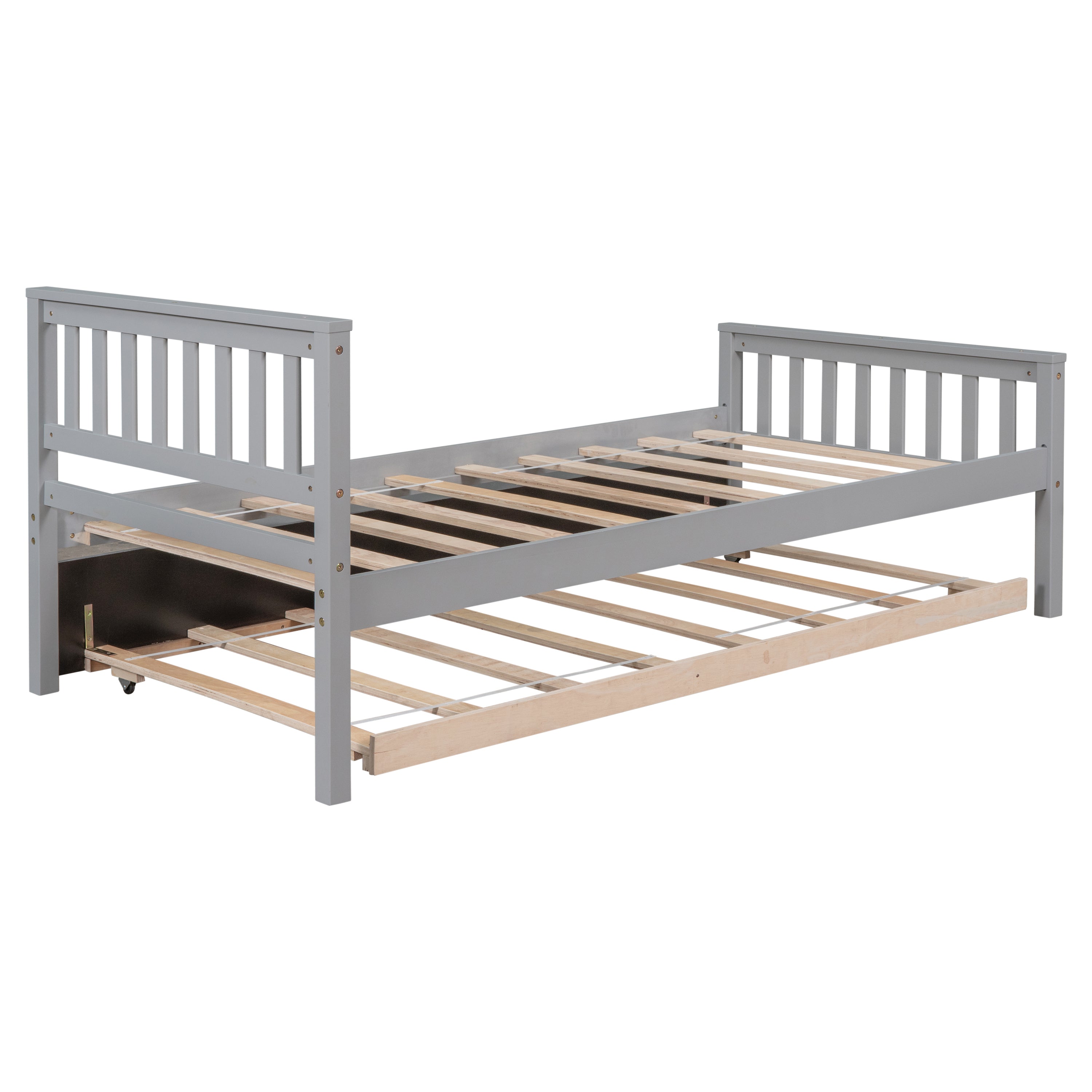 HAOYYE Twin Bed with Trundle, Platform Bed Frame with Headboard and Footboard, for Bedroom Small Living Space,No Box Spring Needed,Grey(Old SKU:W50422210) Sturdy Space-Saving Heavy Duty Modern Design