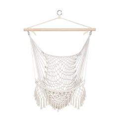 HAOYYE Beige Cotton Rope Sling With Tassel Hammock Style Lightweight Portable Hanging Chair for Outdoor Use Easy to Hang and Store Relaxing Backyard Camping Travel Accessory