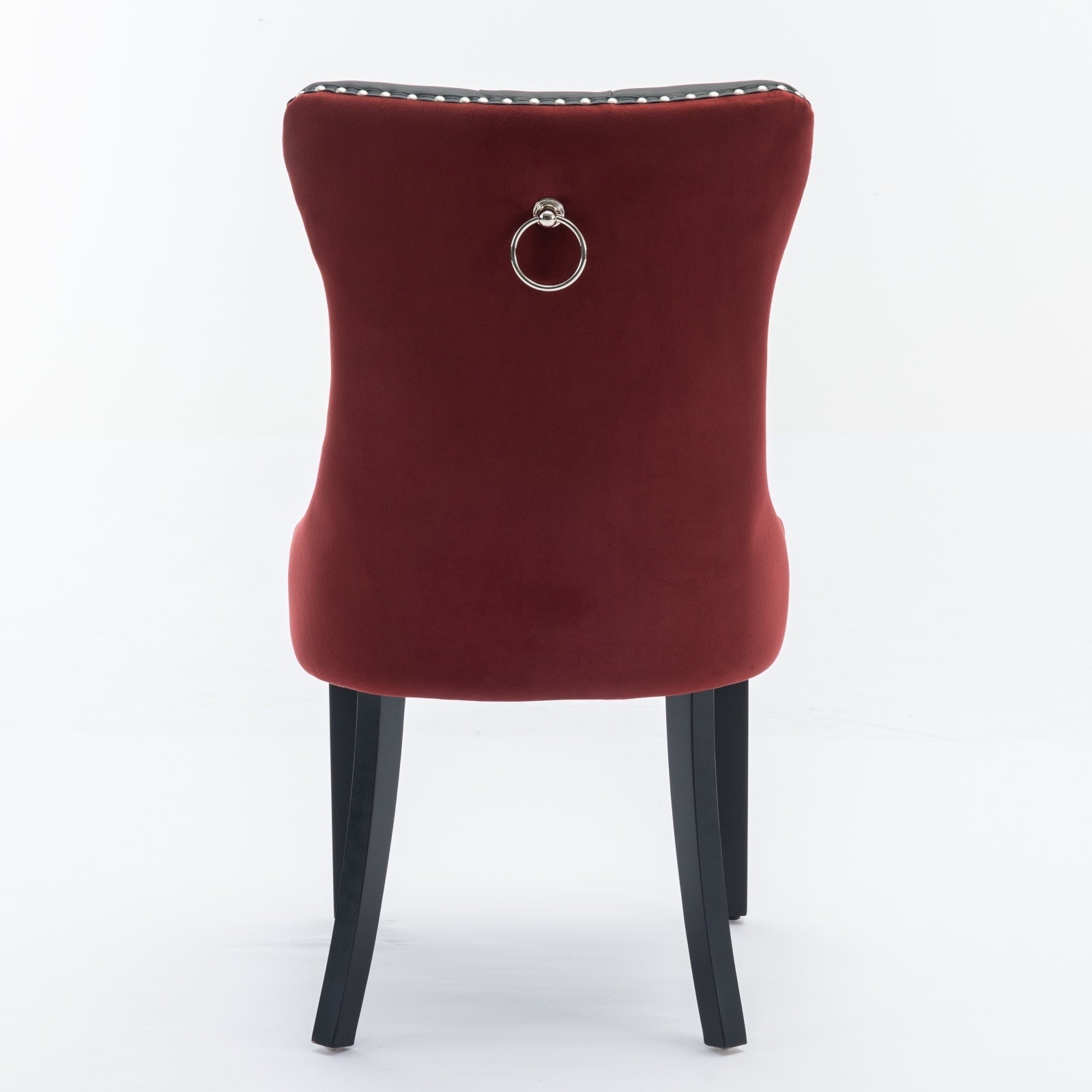 HAOYYE Nikki Collection Modern, High-end Tufted Solid Wood Contemporary PU and Velvet Upholstered Dining Chair with Wood Legs Nailhead Trim 2-Pcs Set, Black+WineRed, Burgundy,SW2101BW Sturdy