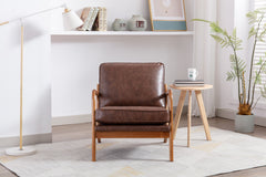 HAOYYE Mid Century Modern Accent Chair, Comfy Fabric Living Room Chairs with Solid Wood Frame, Lounge Reading Armchair, Easy Assembly (Brown PU) Sturdy Space-Saving Heavy Duty Modern Design