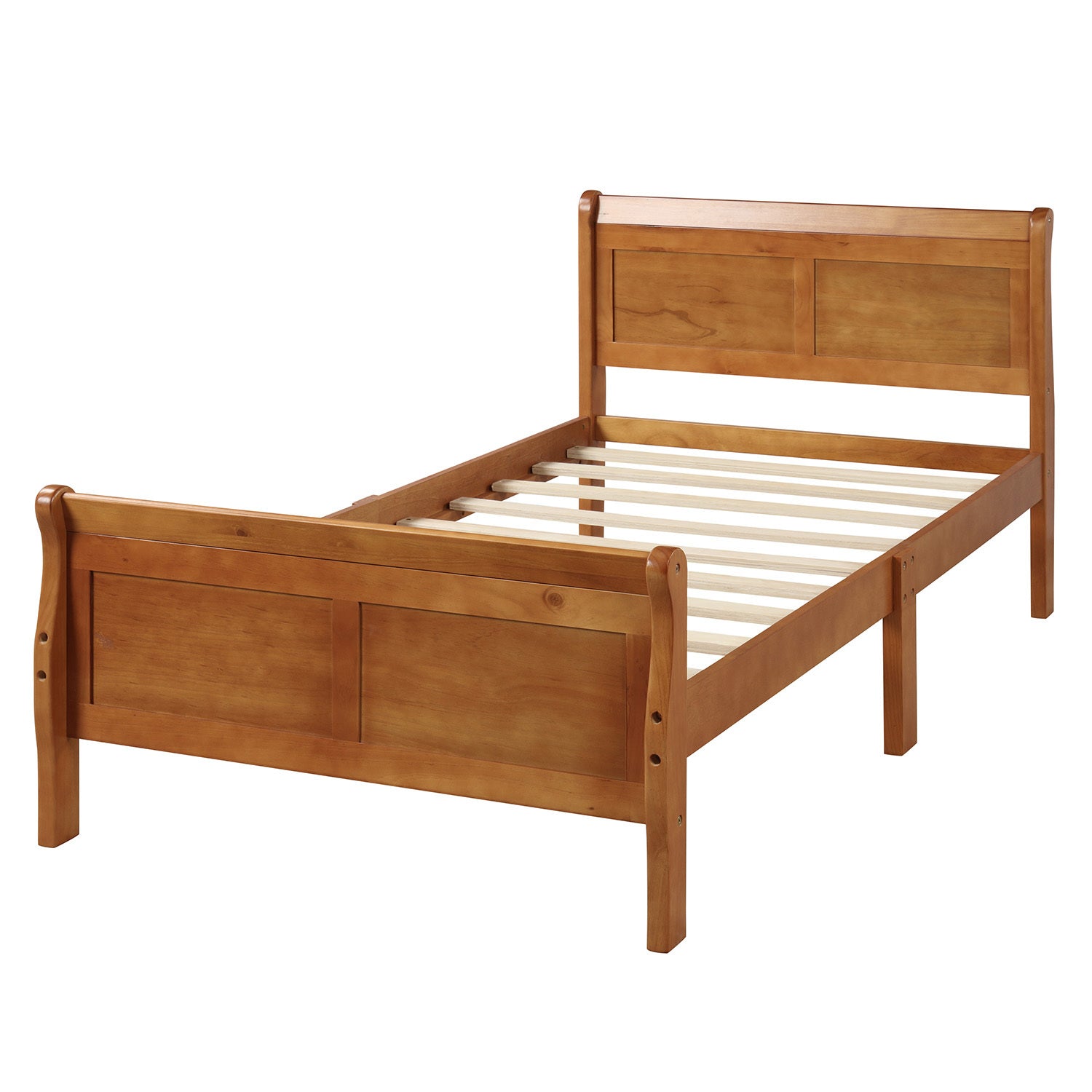 HAOYYE Wood Platform Bed Twin Bed Frame Mattress Foundation Sleigh Bed with Headboard/Footboard/Wood Slat Support Sturdy Space-Saving Heavy Duty Modern Design Easy Assembly Durable Stylish Home Furniture