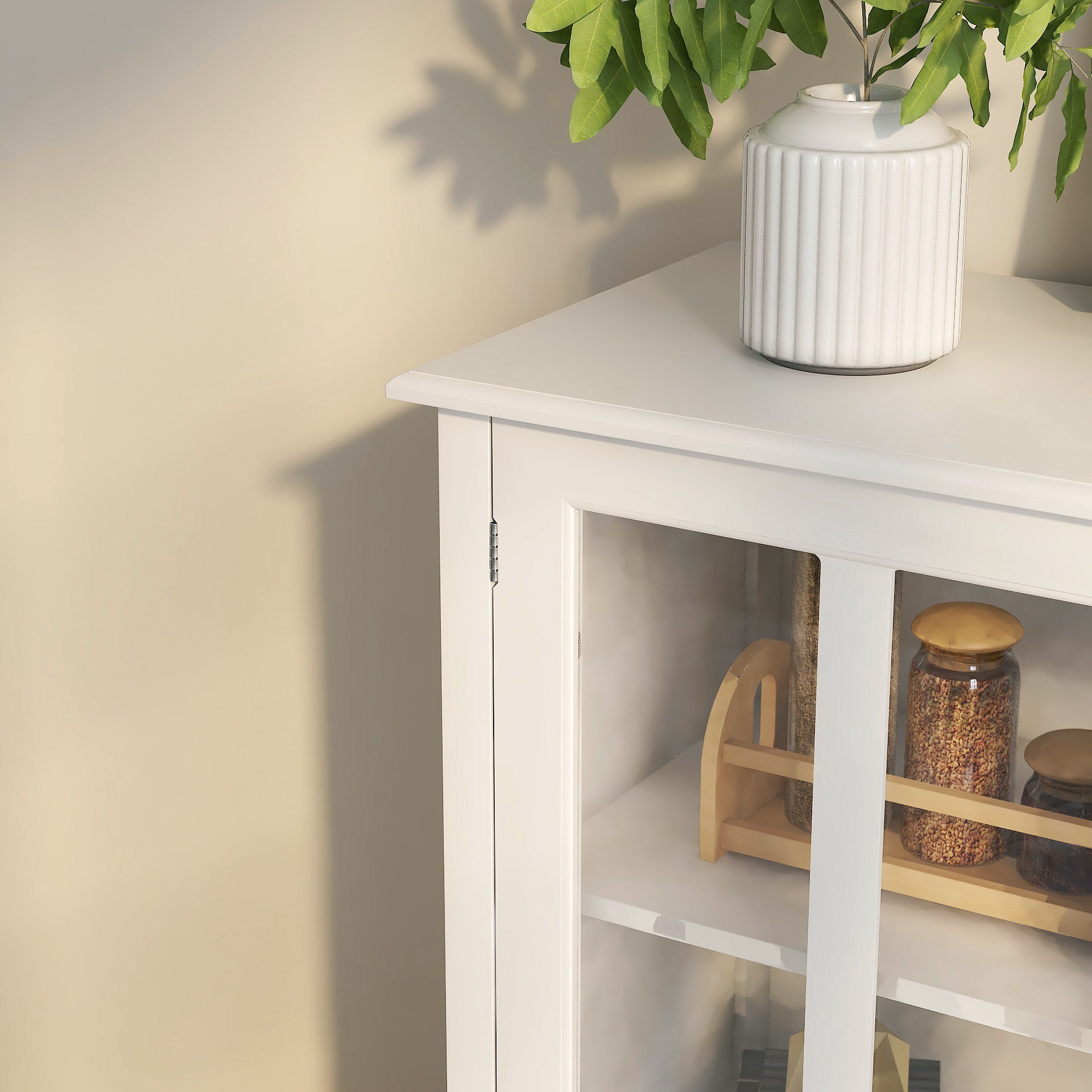 HAOYYE Buffet storage cabinet with double glass doors and unique bell handle Sturdy Space-Saving Heavy Duty Modern Design Easy Assembly Durable Stylish Home Furniture Versatile