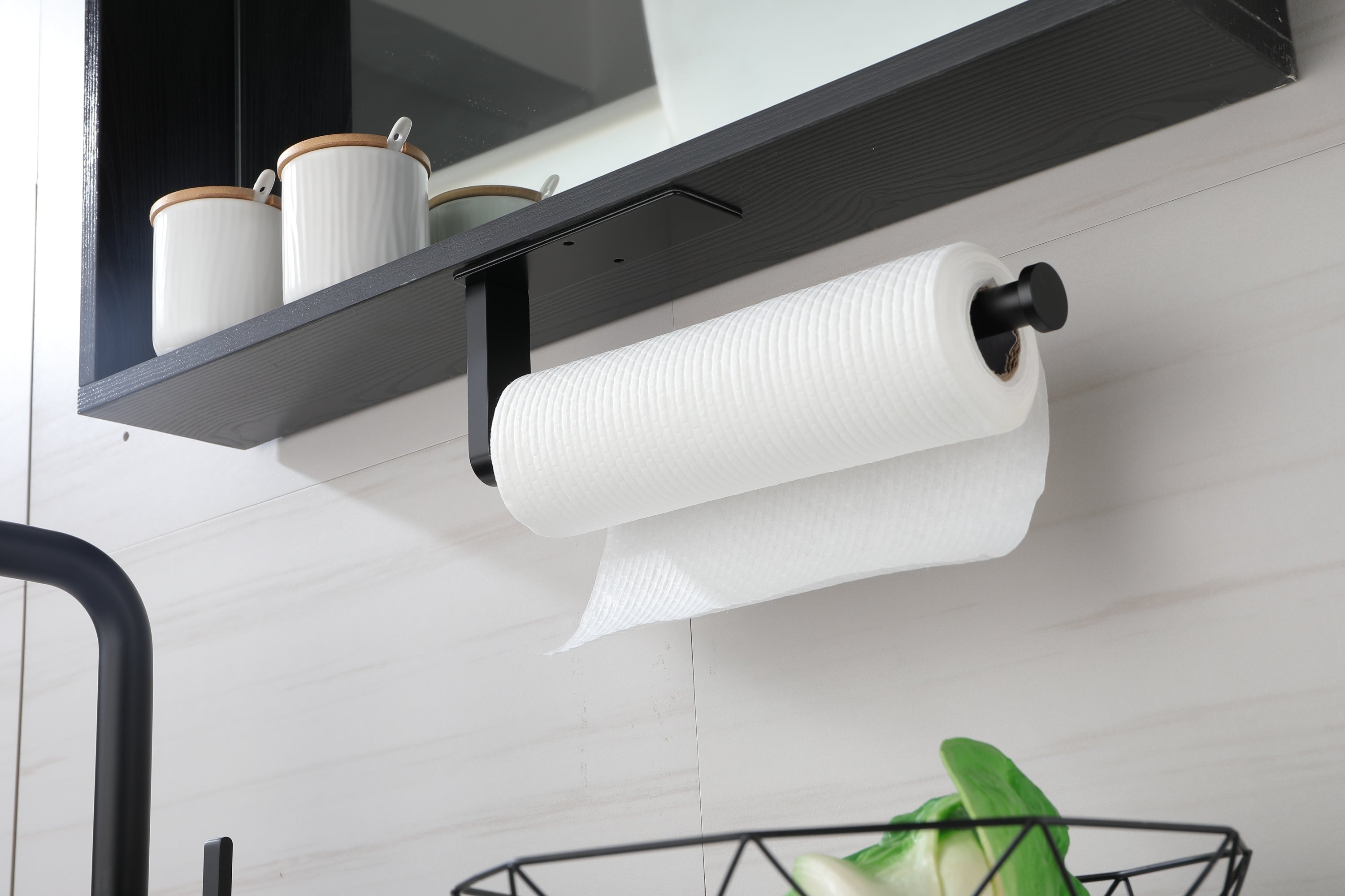 HAOYYE 2 Pack Paper Towel Holder Wall Mount, Black Paper Towel Holder Under Cabinet, Self Adhesive Paper Towel Holders, Kitchen Towel Holder for Kitchen Organization and Storage (12inch, 2 Pack) Sturdy
