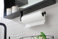 HAOYYE 2 Pack Paper Towel Holder Wall Mount, Black Paper Towel Holder Under Cabinet, Self Adhesive Paper Towel Holders, Kitchen Towel Holder for Kitchen Organization and Storage (12inch, 2 Pack) Sturdy