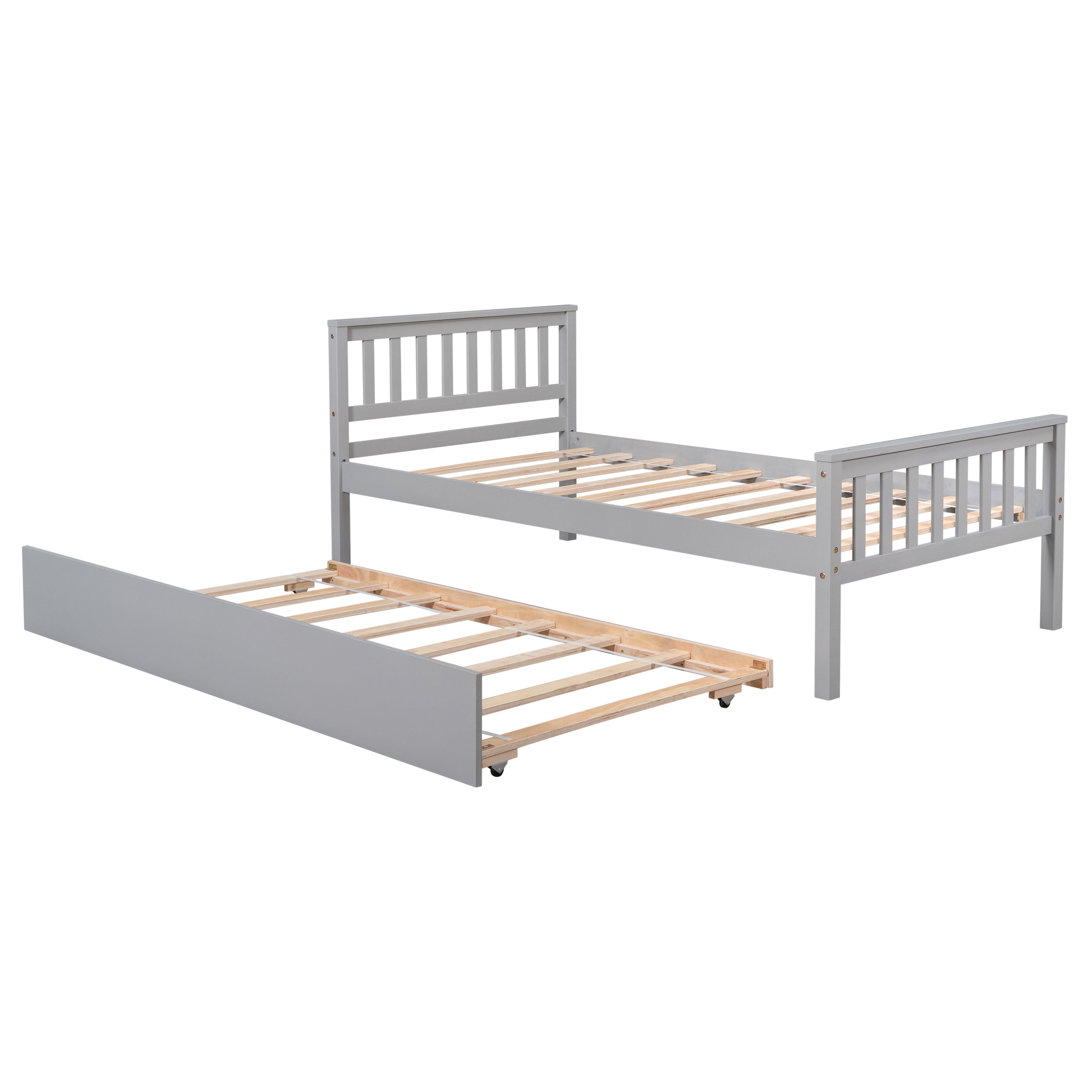 HAOYYE Twin Bed with Trundle, Platform Bed Frame with Headboard and Footboard, for Bedroom Small Living Space,No Box Spring Needed,Grey(Old SKU:W50422210) Sturdy Space-Saving Heavy Duty Modern Design