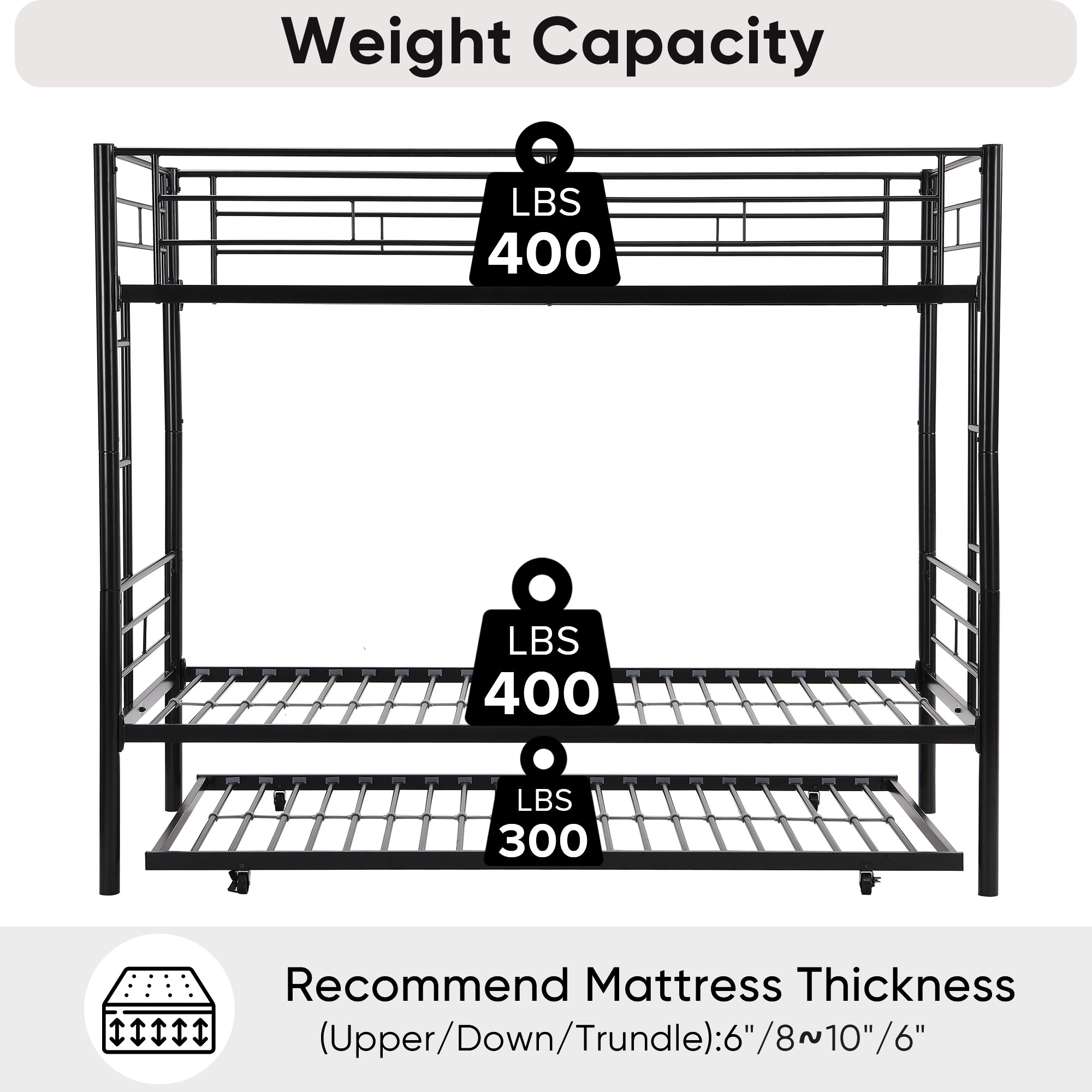 HAOYYE Over Twin Bunk Bed Frame with Trundle,Metal Bunkbed with Sturdy Guard Rail and 2 sideLadders for /Adults,Can be Divided Into Two Beds, No Box Spring Needed, Noise Free for Dorm,Black Space-Saving
