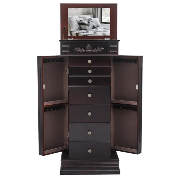 HAOYYE Jewelry Armoire with Mirror 8 Drawers 16 Necklace Hooks and 2 Side Swing Doors Freestanding Jewelry Cabinet with Ring Box