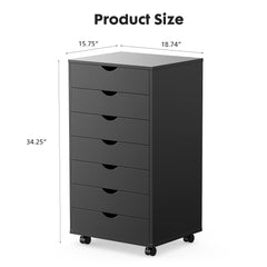 HAOYYE 7-Drawer Chest with Wheels, Modern Mobile Storage Cabinet Dresser, Heavy-Duty Wooden Organizer for Office, Bedroom, Dorm Room, Space-Saving Design for Adults