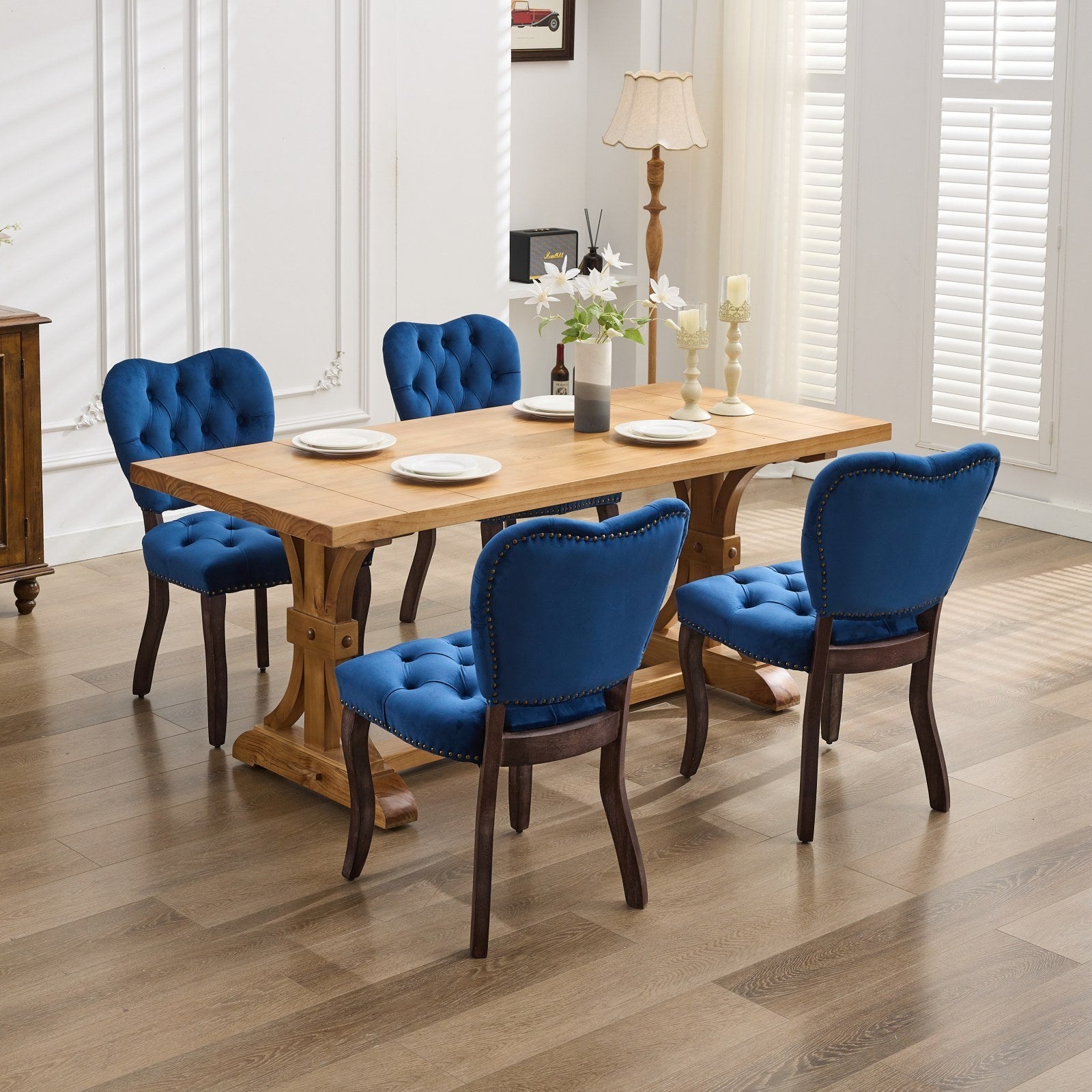 HAOYYE French Vintage Tufted Upholstered Fabric Dining Chair,Set of 2,Blue,SW1869BL Sturdy Space-Saving Heavy Duty Modern Design Easy Assembly Durable Stylish Home Furniture Versatile