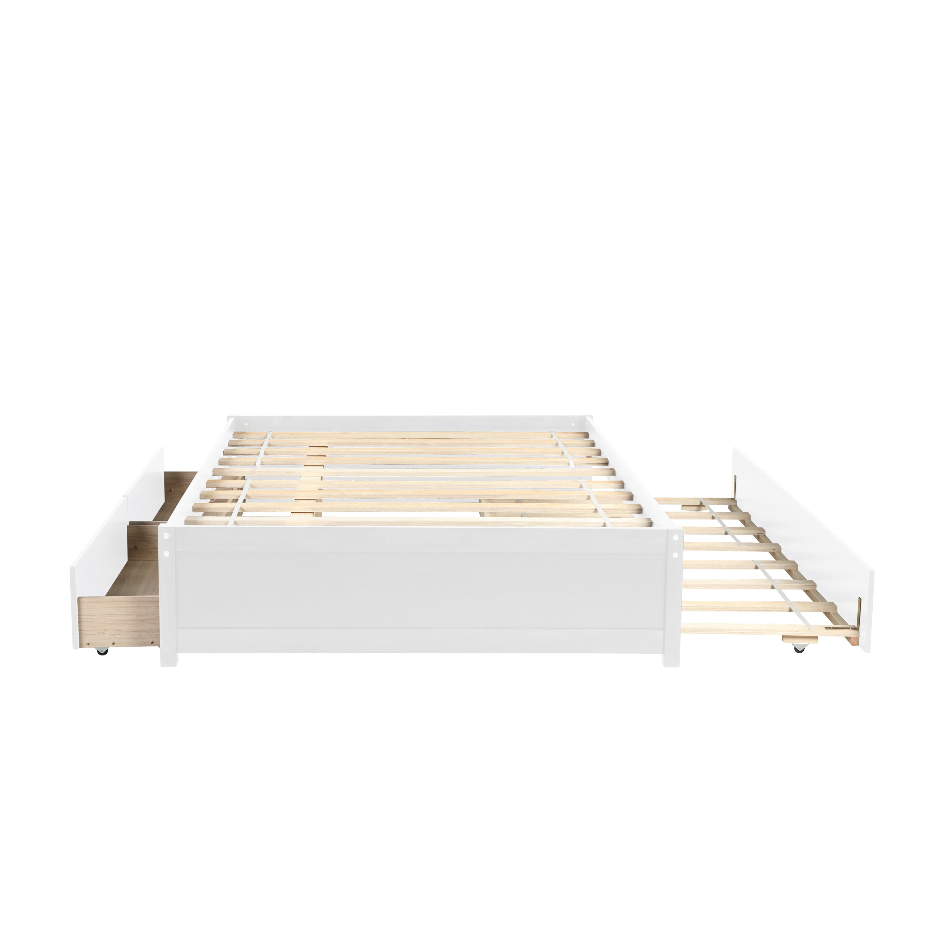 HAOYYE Full Bed with Twin Trundle and Two Drawers, White, Sturdy Space-Saving Design, Heavy Duty Construction, Easy Assembly, Durable and Stylish Home Furniture