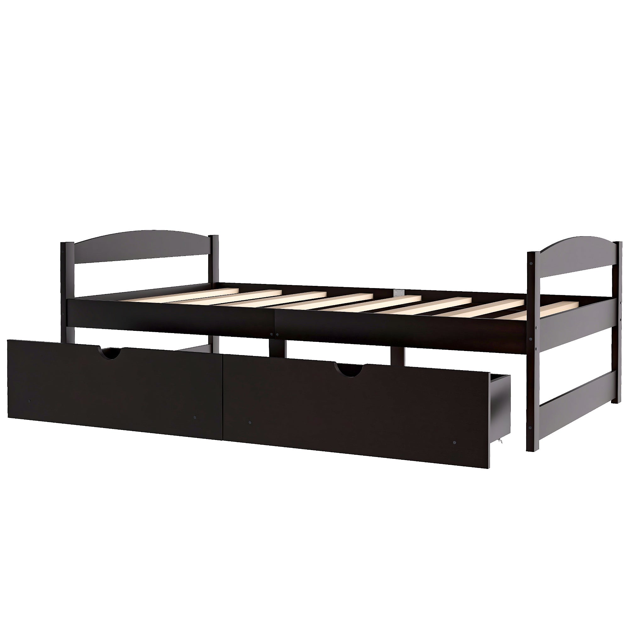 HAOYYE Twin Size Platform Bed with Two Storage Drawers, Espresso, Sturdy Space-Saving Design, Heavy Duty Construction, Easy Assembly, Durable and Stylish Home Furniture, Versatile for Bedroom Use