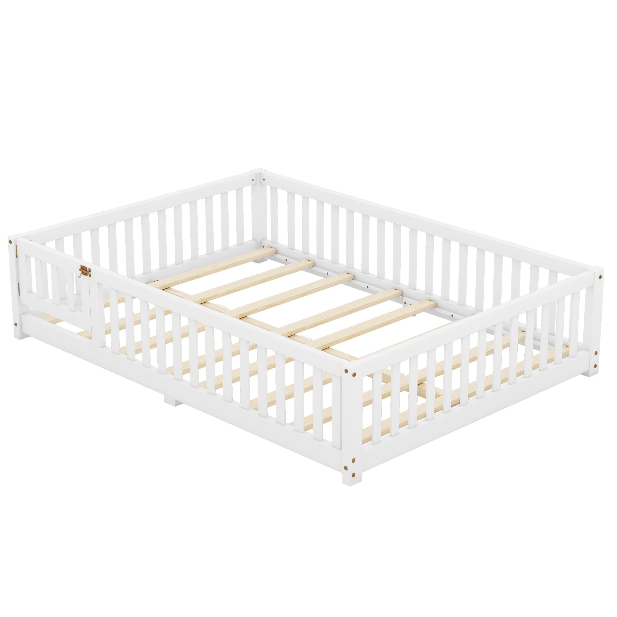 HAOYYE Full Size Bed Floor Bed with Safety Guardrails and Door for , White(Old SKU: W158090689) Sturdy Space-Saving Heavy Duty Modern Design Adults Dorm Room Easy Assembly Bedroom Furniture