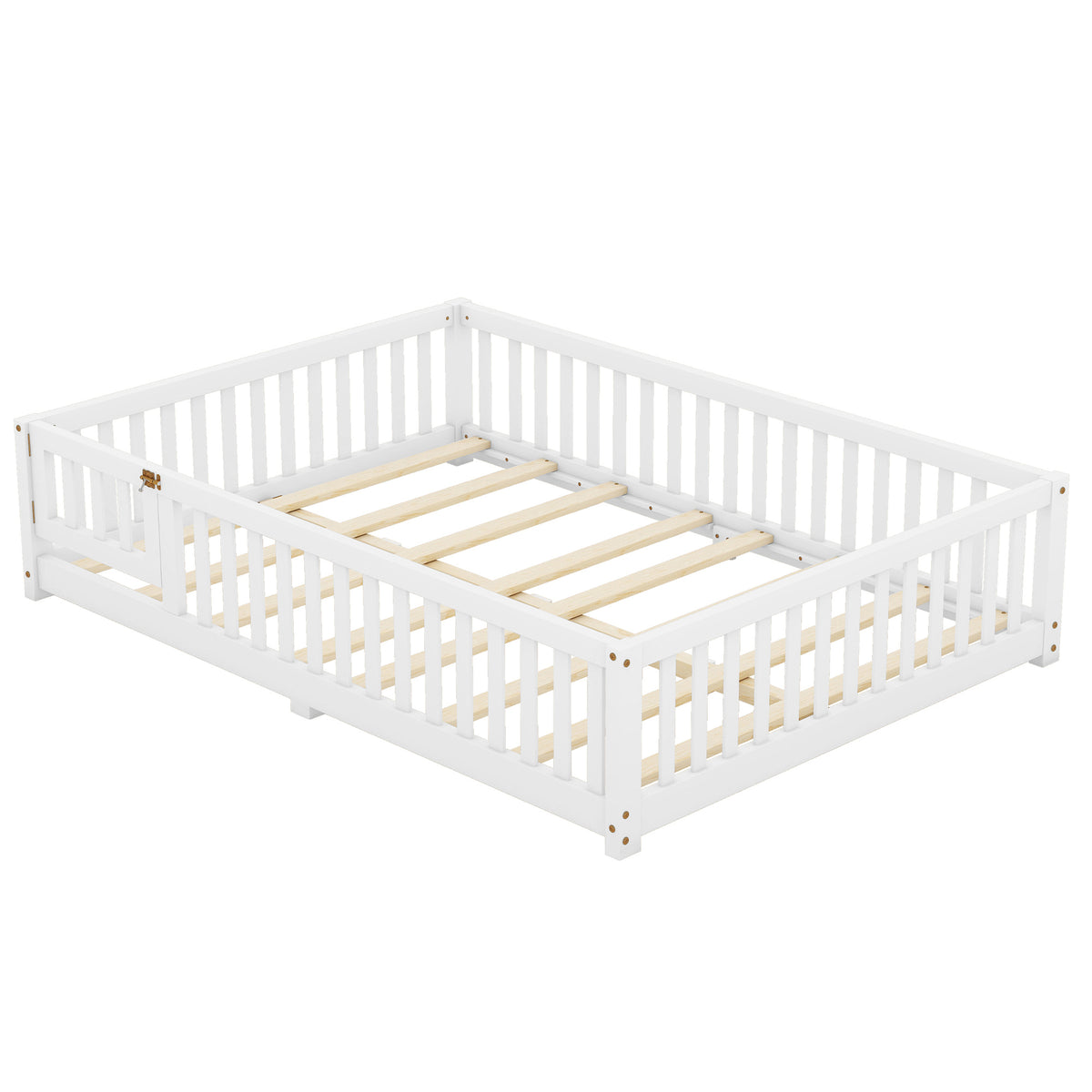 HAOYYE Full Size Bed Floor Bed with Safety Guardrails and Door for , White(Old SKU: W158090689) Sturdy Space-Saving Heavy Duty Modern Design Adults Dorm Room Easy Assembly Bedroom Furniture