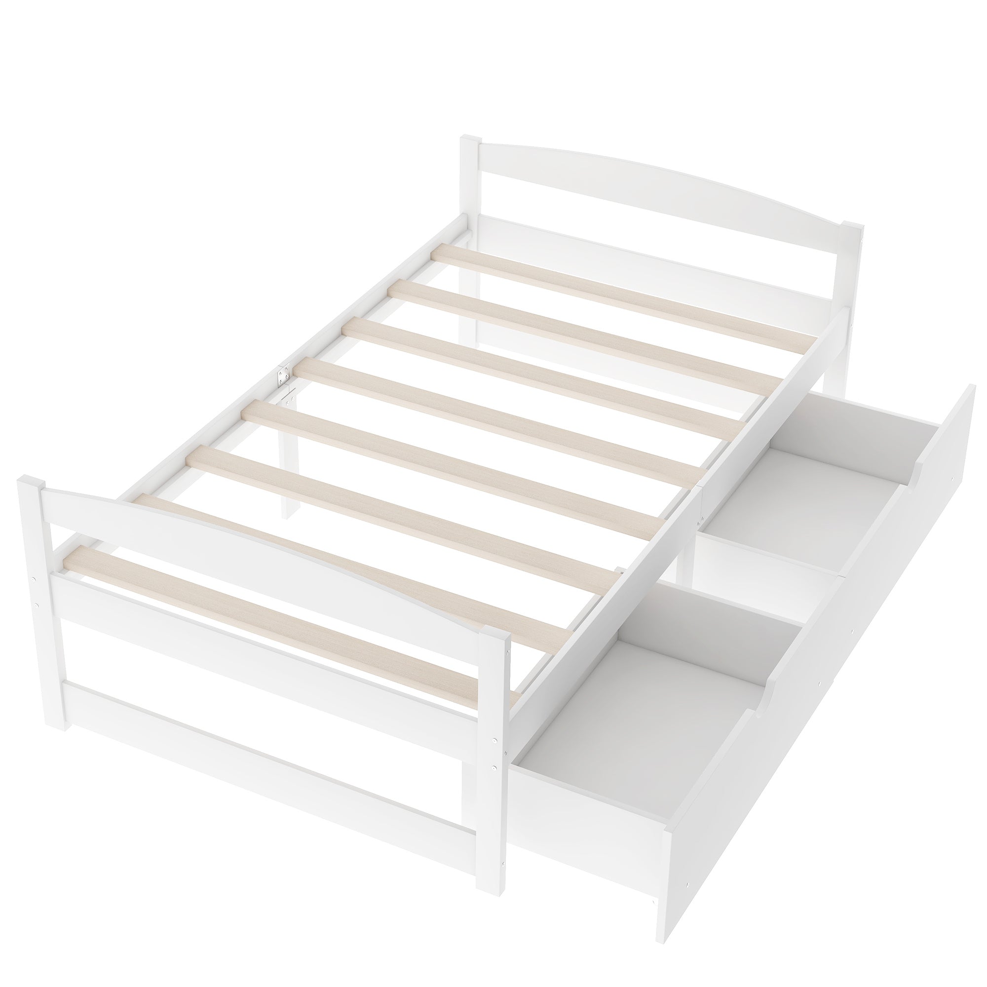 HAOYYE Twin Platform Bed with Two Drawers, White, Sturdy Space-Saving Design, Heavy Duty Construction, Easy Assembly, Durable and Stylish Home Furniture