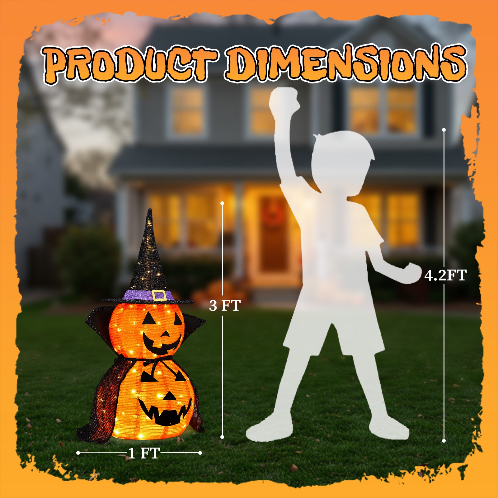HAOYYE Black Halloween Pumpkin Decorations 2-Pack Collapsible Lighted Jack-O-Lanterns with 176 Warm LED Lights, Metal Frame Pop-Up Pumpkin Lamps with Wizard Capes for Indoor Outdoor Garden Patio Party Decor