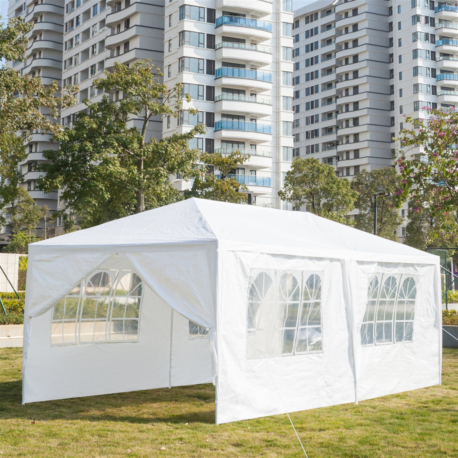 HAOYYE 3 x 6m Outdoor Waterproof Canopy Tent with 6 Sidewalls and 2 Zippered Doors Spiral Tube Frame Heavy Duty PE Fabric Event Shelter for Backyard Patio Garden Wedding White