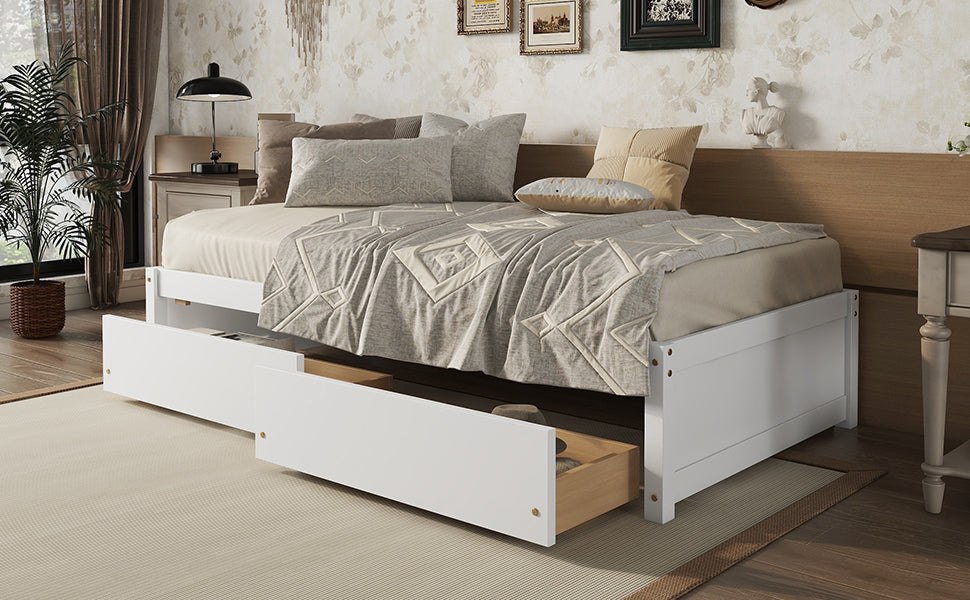 HAOYYE Solid Wood Twin Bed Frame With 2 Storage Drawers, No Box Spring Needed, Space-Saving Heavy Duty Design For Bedroom Or Dorm Room, Sturdy And Easy To Assemble