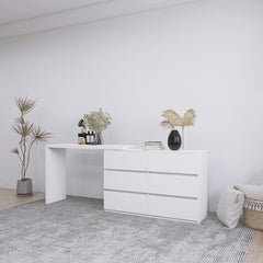 HAOYYE Extended Desktop 6-Drawer Dresser, White Modern Chest without Handles, Sturdy Space-Saving Design, Heavy Duty Construction, Ideal for Bedroom, Vanity, Dorm Room, Easy Assembly