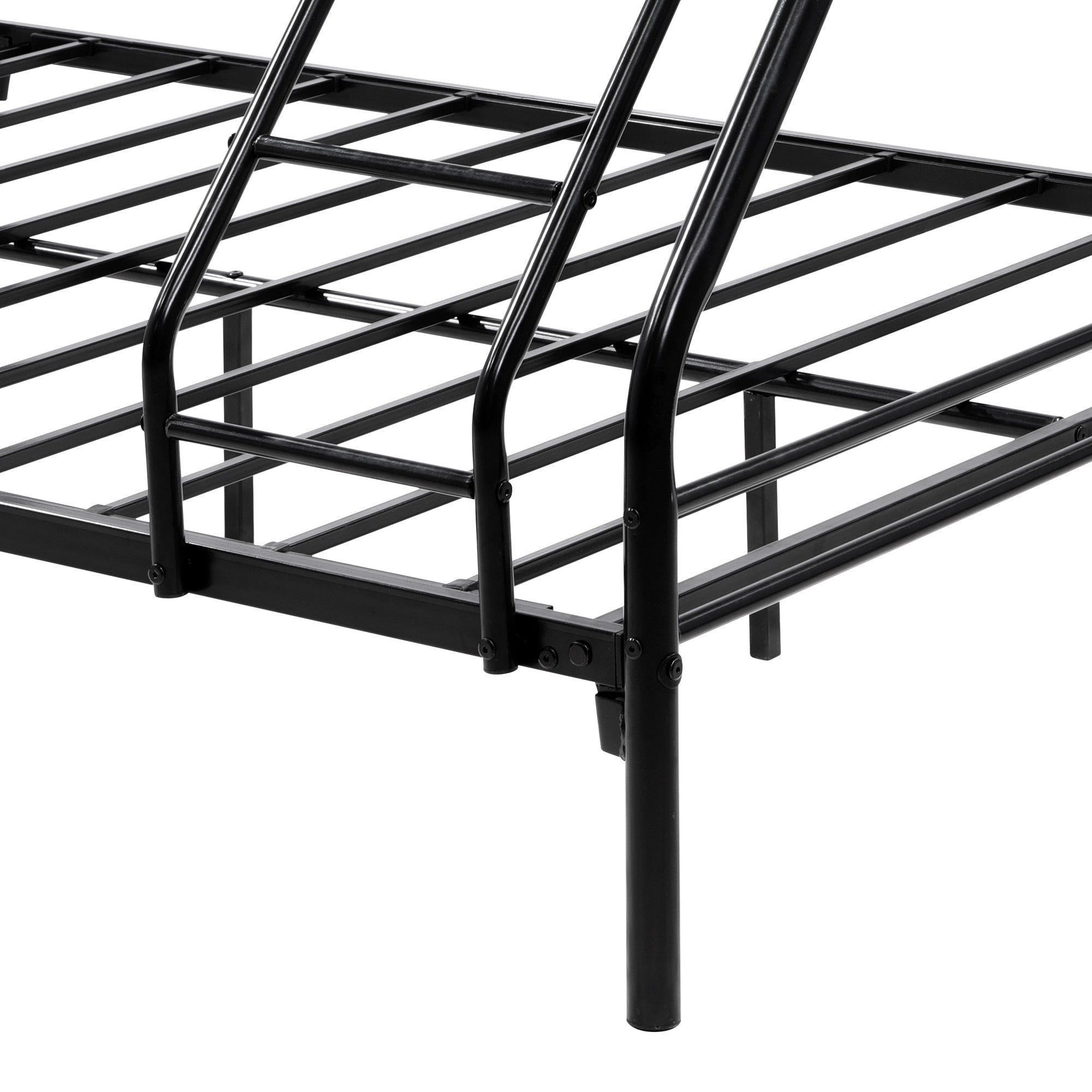 HAOYYE Heavy Duty Twin-Over-Full Metal Bunk Bed, Easy Assembly with Enhanced Upper-Level Guardrail, Black Sturdy Space-Saving Modern Design Adults Dorm Room Bedroom Furniture