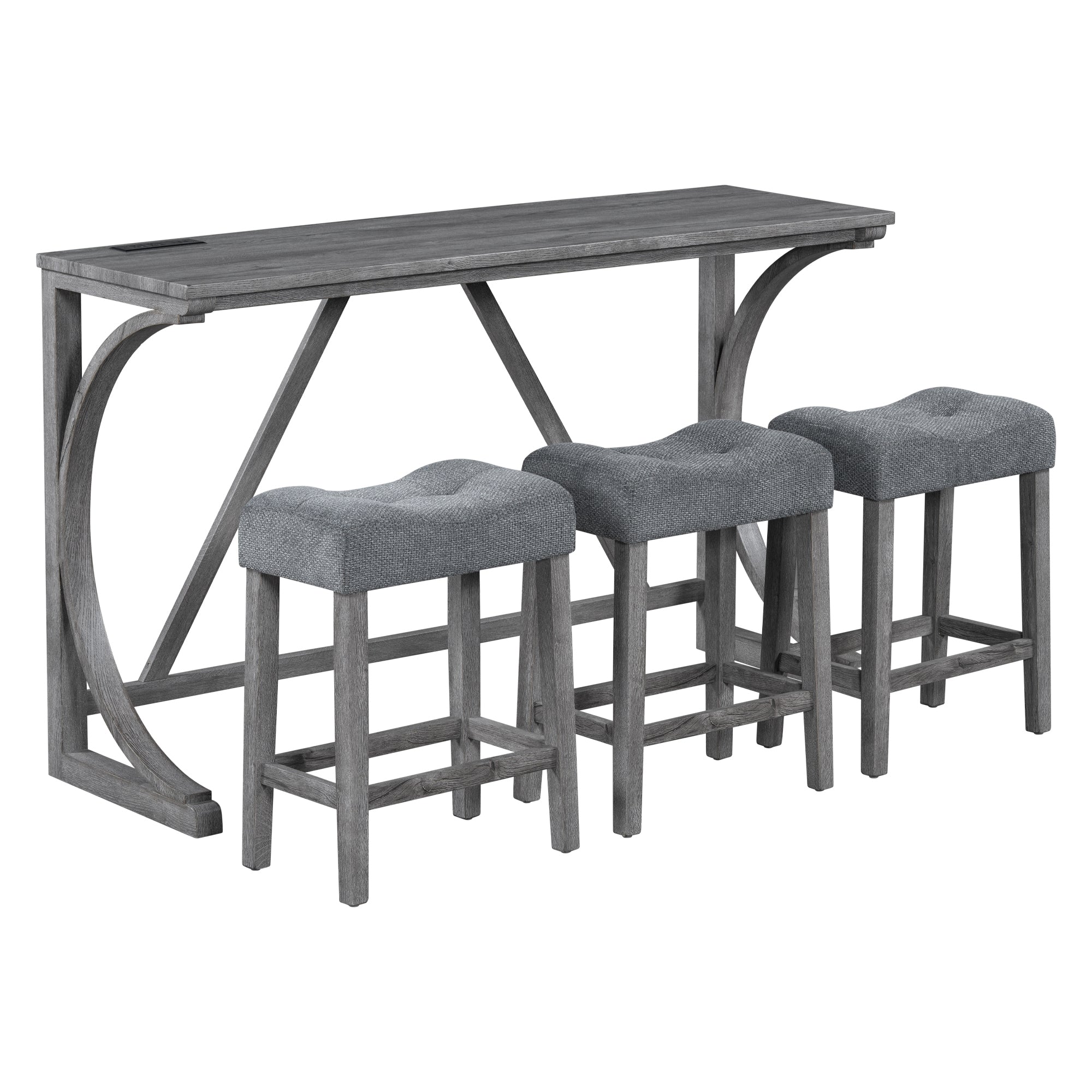 HAOYYE Bar Table Set with Power Outlet, Bar Table and Chairs Set, 4 Piece Dining Table Set, Industrial Breakfast Table Set, for Living Room, Dining Room, Game Room Sturdy Space-Saving Heavy Duty Adults