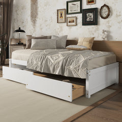 HAOYYE Solid Wood Twin Bed Frame With 2 Storage Drawers, No Box Spring Needed, Space-Saving Heavy Duty Design For Bedroom Or Dorm Room, Sturdy And Easy To Assemble