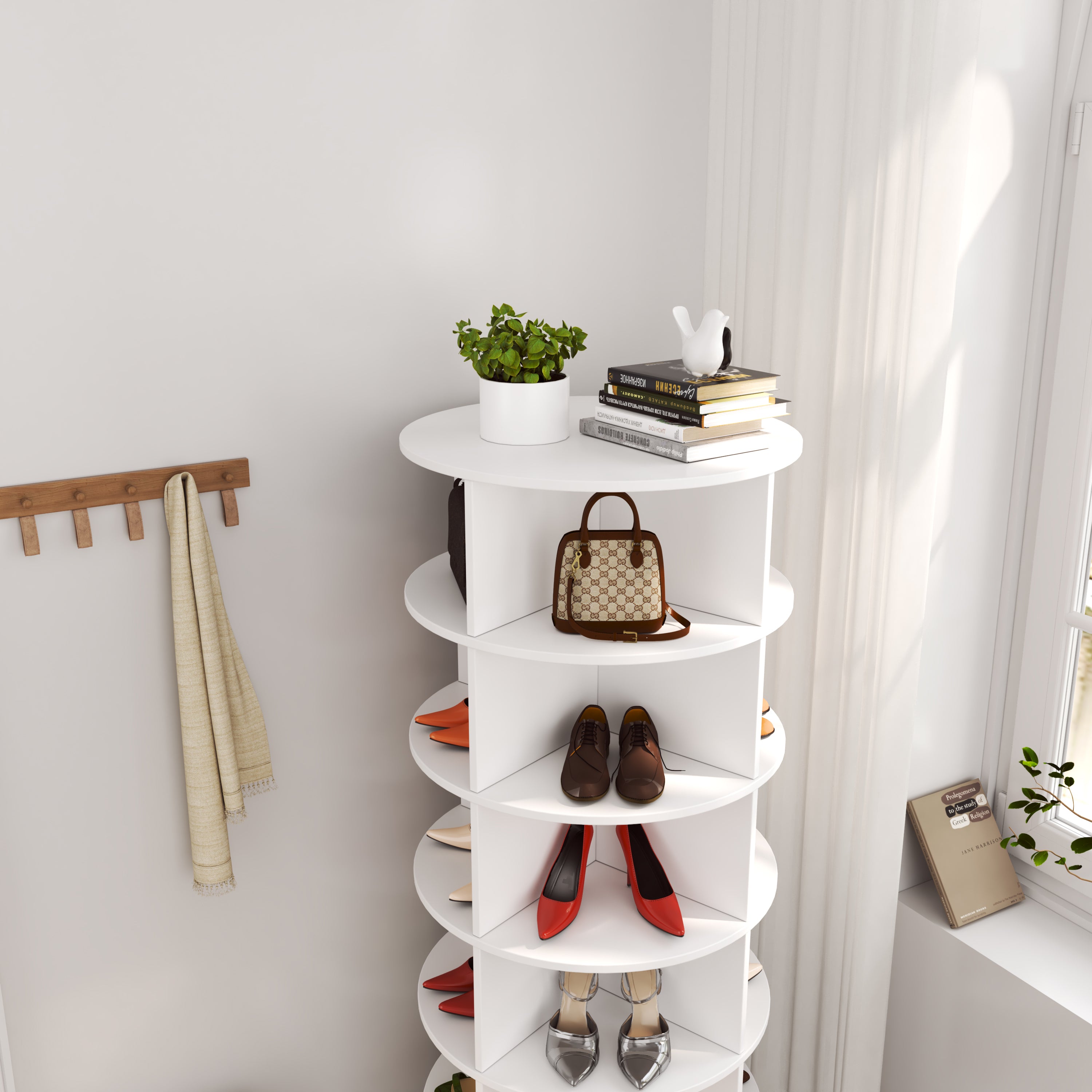 HAOYYE 360 Rotating shoe cabinet 6 layers Sturdy Space-Saving Heavy Duty Modern Design Adults Dorm Room Easy Assembly Bedroom Furniture