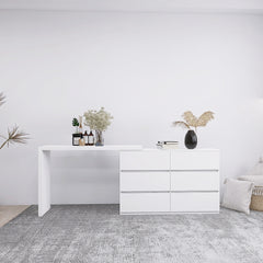 HAOYYE Extended Desktop 6-Drawer Dresser, White Modern Chest without Handles, Sturdy Space-Saving Design, Heavy Duty Construction, Ideal for Bedroom, Vanity, Dorm Room, Easy Assembly