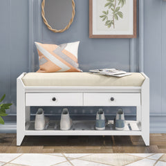 HAOYYE Shoe Rack Bench with Cushioned Seat and Storage Drawers, Versatile White Entryway Storage Bench, Sturdy Space-Saving Design, Heavy Duty Construction, Easy Assembly, Durable Stylish Home Furniture