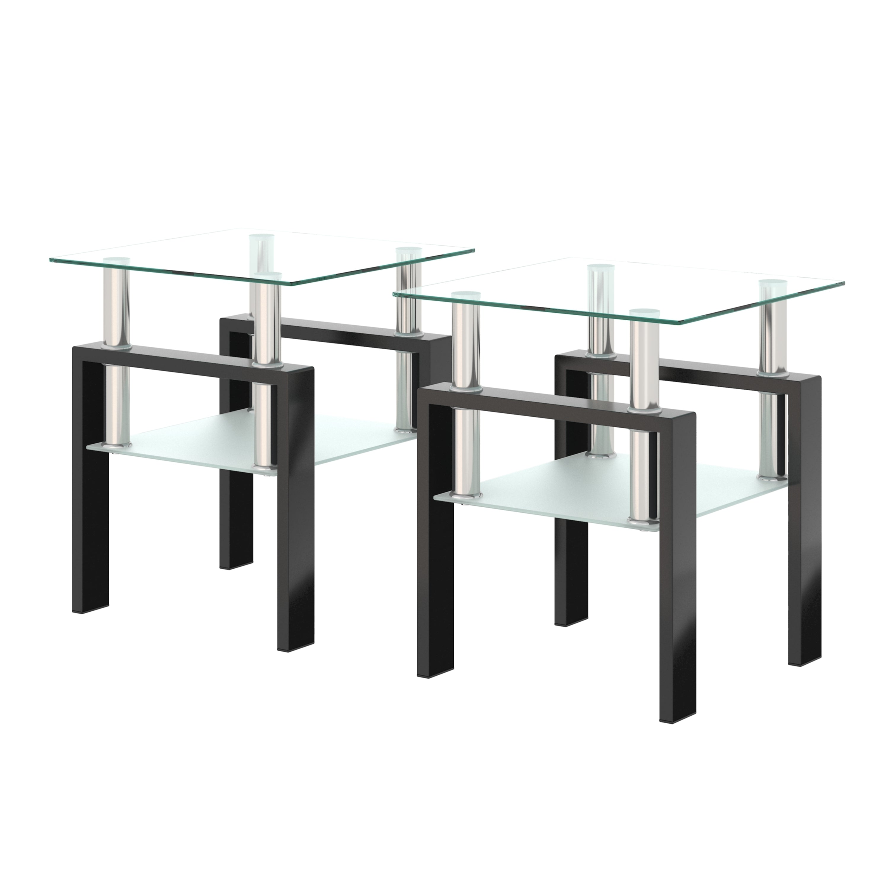 HAOYYE Set of 2, Modern Tempered Glass Tea Table Coffee Table End Table, Square Table for Living Room, Transparent/Black Sturdy Space-Saving Heavy Duty Modern Design Adults Dorm Room Easy Assembly