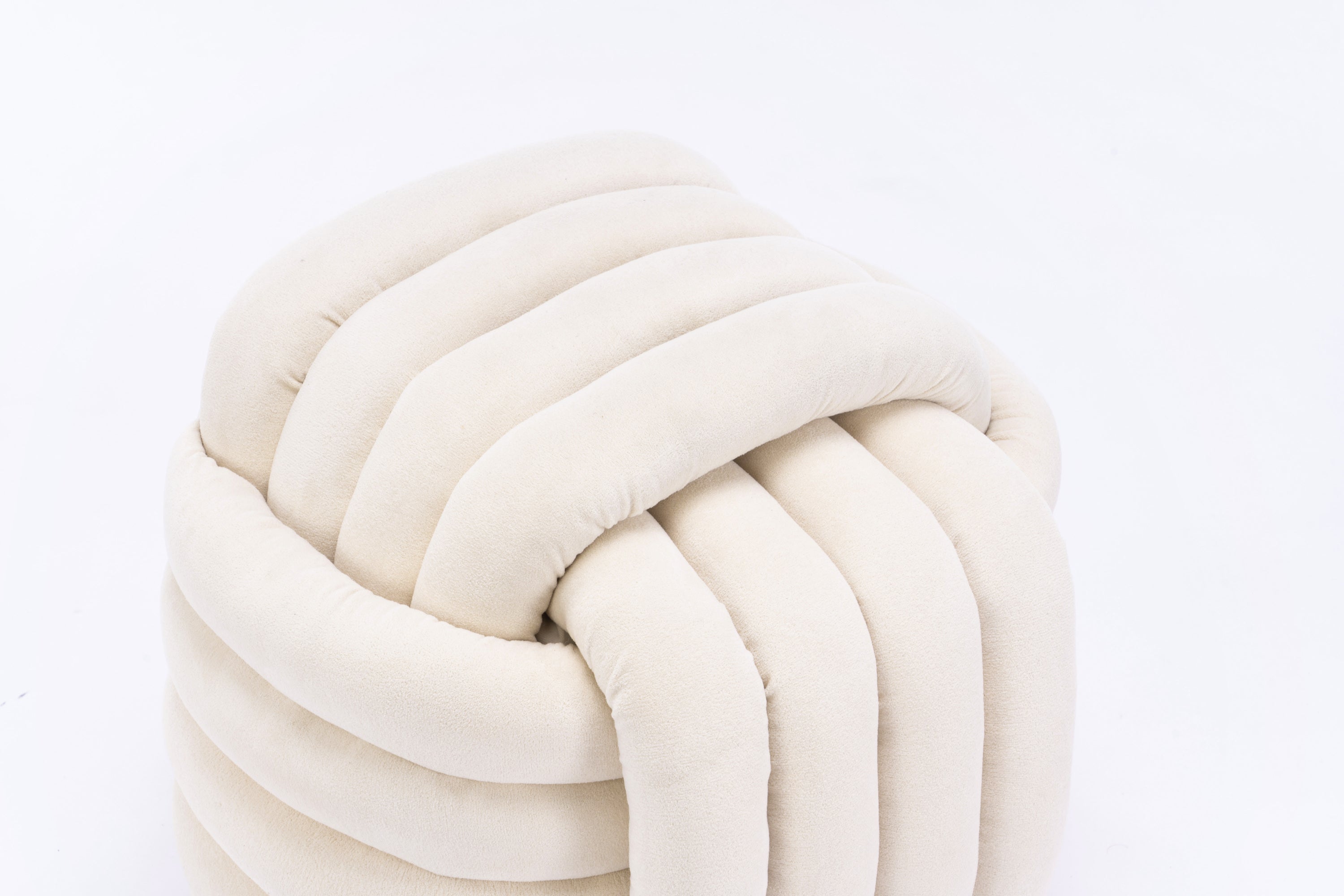 Haoyye Chenille Fabric Knot Design Ottoman Footstool Makeup Stool, Comfortable and Stylish Seat, Modern Upholstered Chair for Living Room or Bedroom, Beige, Sturdy and Space-Saving Furniture