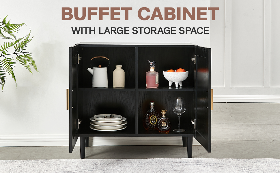 HAOYYE Side panel buffet cabinet with natural rattan door, rattan storage cabinet with adjustable shelves, side panel and buffet with storage space, modern console cabinet in bedroom and living room Sturdy