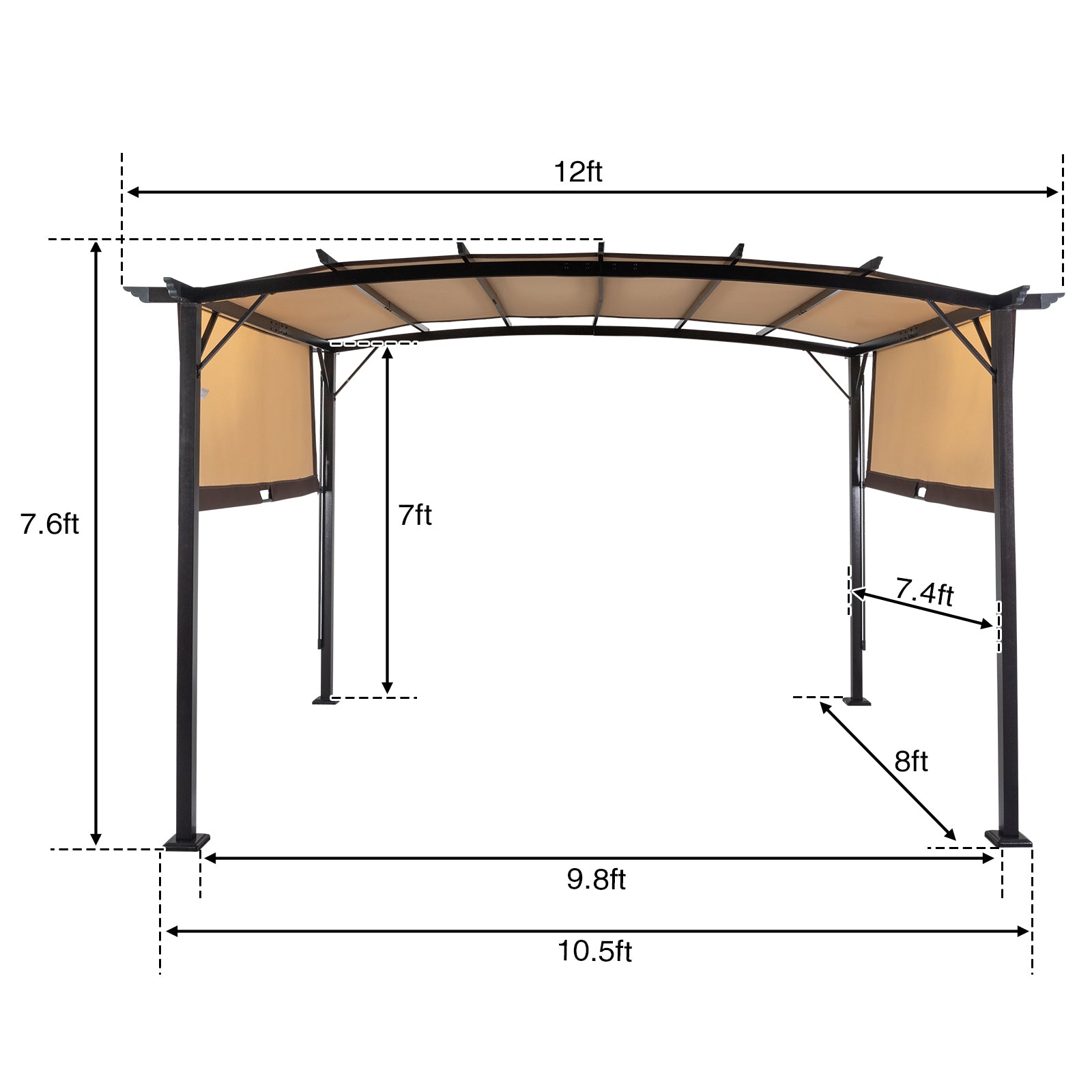 HAOYYE 12.31*9.29*7.45ft Outdoor Rectangular Pergola with Adjustable UV-Resistant Canopy, Aluminum Frame Folding Shade Shed, Curved Top Design with Lockable Sides for Patio, Lawn, Backyard