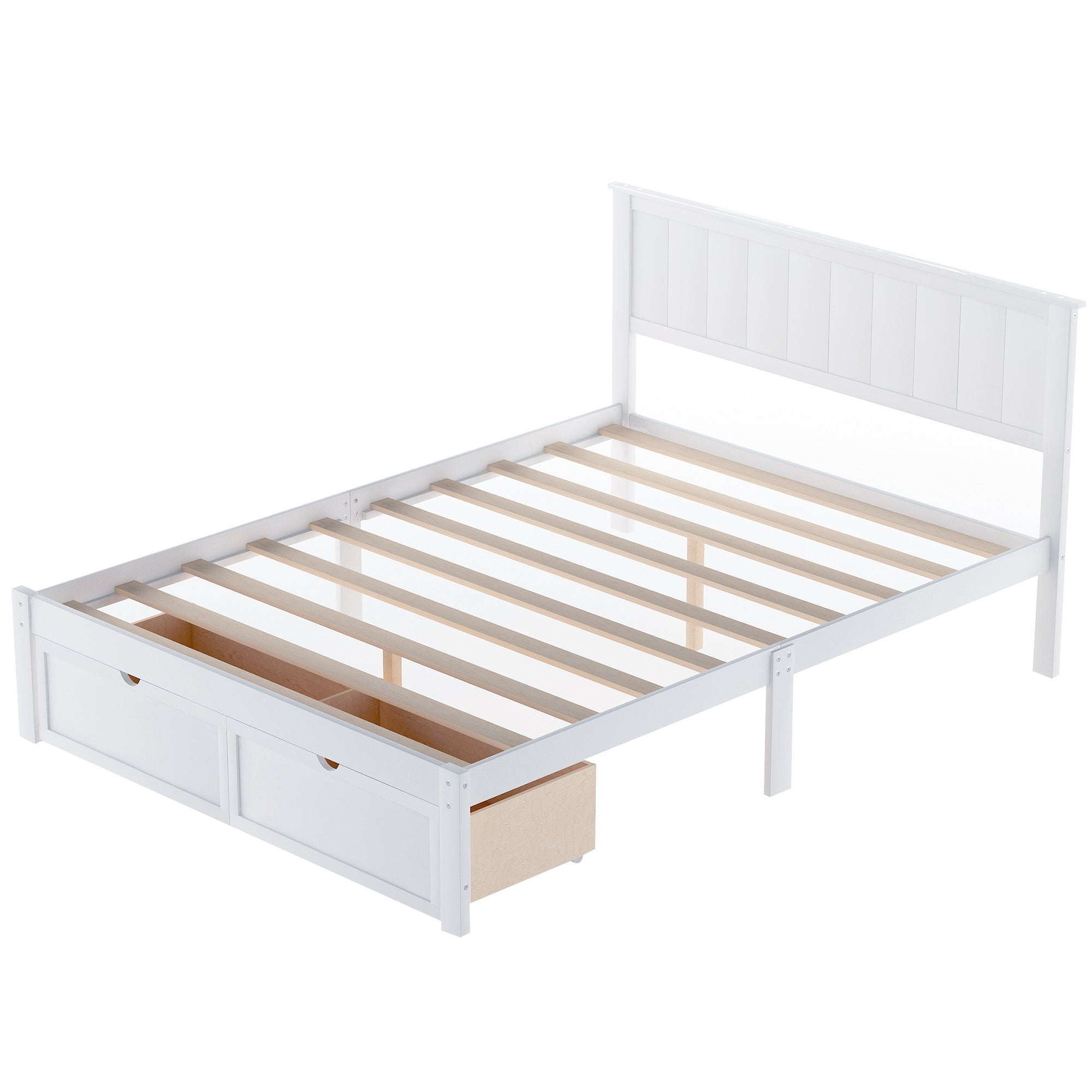 HAOYYE Full Size Platform Bed with Under-bed Drawers, White, Sturdy Space-Saving Design, Heavy Duty Construction, Easy Assembly, Durable and Stylish Home Furniture, Versatile for Bedroom Use