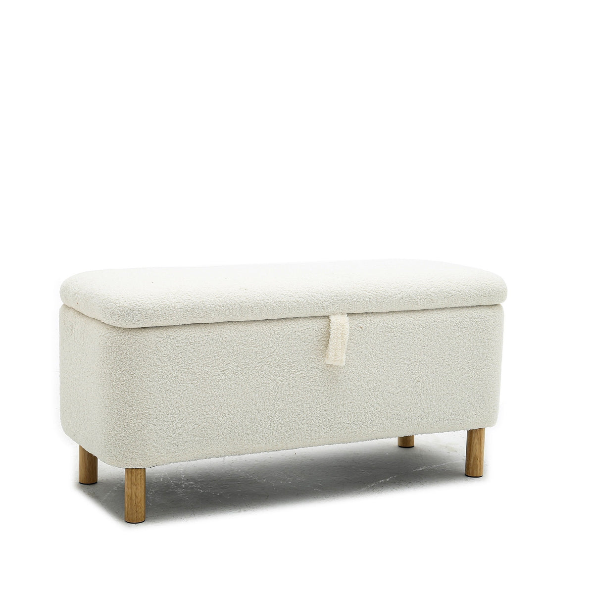 HAOYYE Basics Upholstered Storage Ottoman and Entryway Bench White Sturdy Space-Saving Heavy Duty Modern Design Adults Dorm Room Easy Assembly Bedroom Furniture