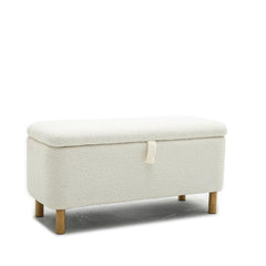 HAOYYE Basics Upholstered Storage Ottoman and Entryway Bench White Sturdy Space-Saving Heavy Duty Modern Design Adults Dorm Room Easy Assembly Bedroom Furniture