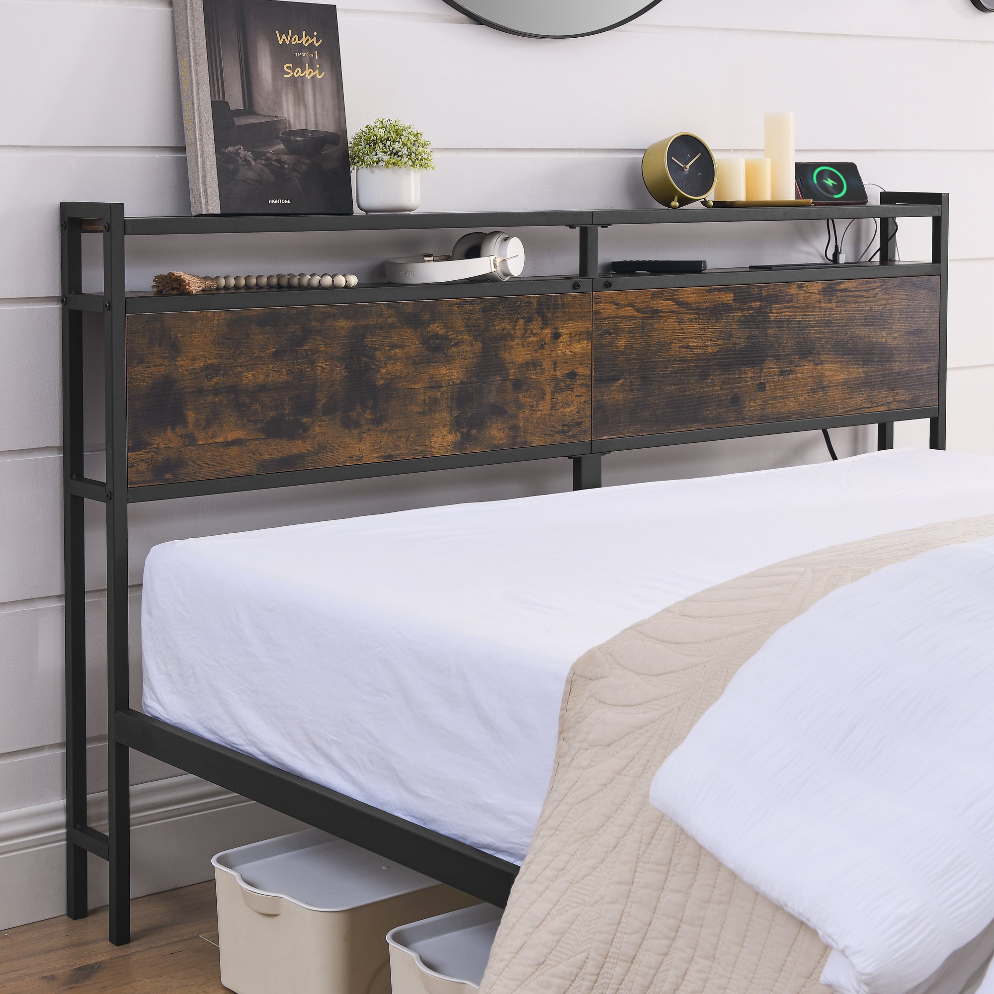HAOYYE iron bed frame, metal bed frame, wrought iron bed frame, iron platform bed frame, iron canopy bed frame, iron twin bed frame, iron queen bed frame, iron double bed frame, iron sin Sturdy Space-Saving