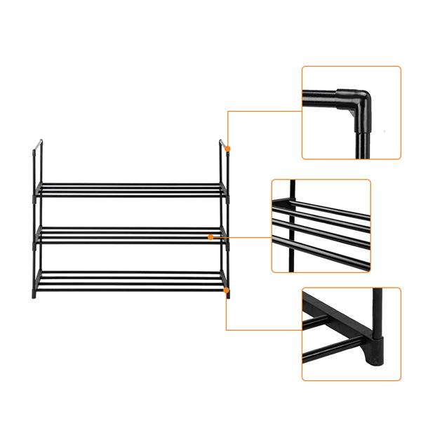 HAOYYE 3 Tiers Shoe Rack Tower Shelf Storage Organizer for Bedroom Entryway Hallway and Closet, Durable Black Color Shoe Storage Solution for Home Organization and Space Saving