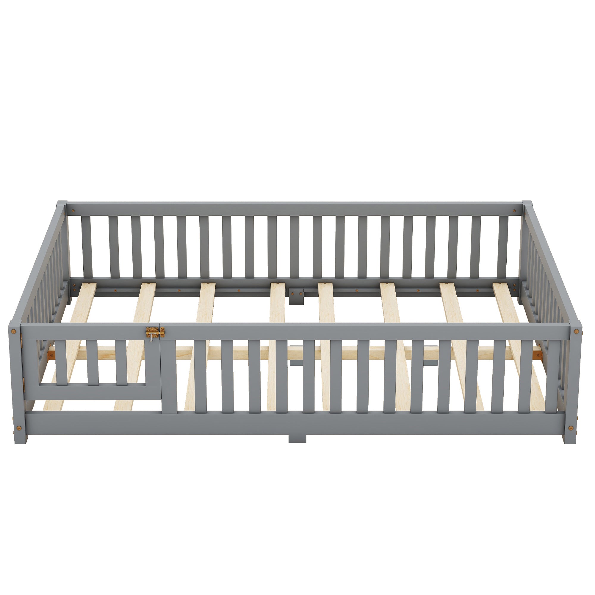 HAOYYE Full Size Bed Floor Bed with Safety Guardrails and Door for , Gray(Old SKU: W158090691) Sturdy Space-Saving Heavy Duty Modern Design Adults Dorm Room Easy Assembly Bedroom Furniture