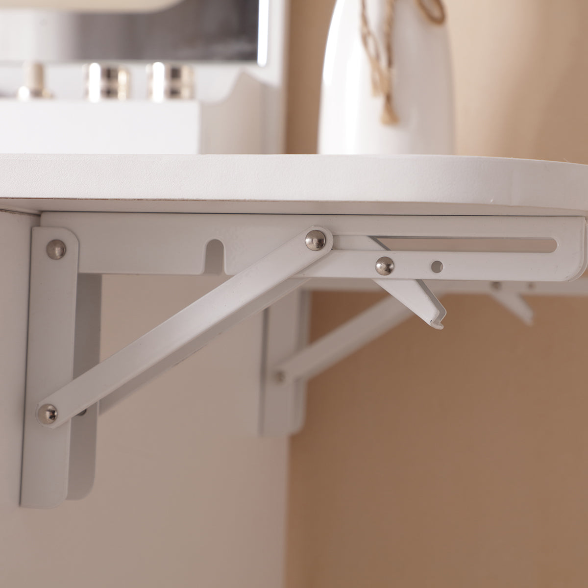HAOYYE Vanity Desk With Lighted Mirror And Power Outlet, Makeup Vanity With Drawers And Large Storage Cabinet, 3 Lighting Modes With Adjustable Brightness, Storage Stool, White Sturdy Space-Saving Design