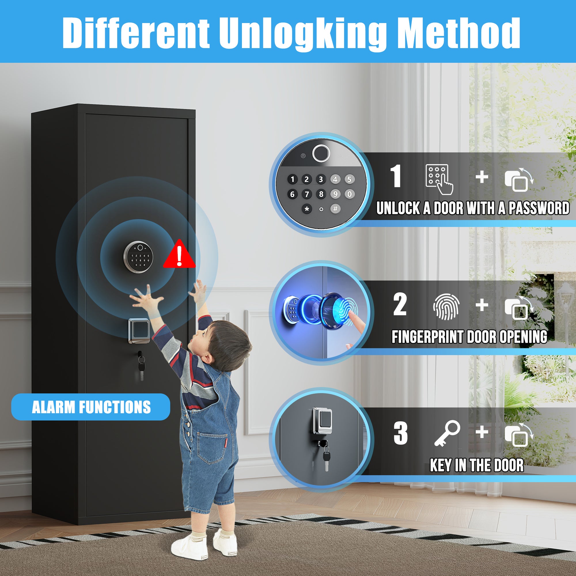 Haoyye Large Gun Safe Cabinet With 3 Pistol Pouches, Heavy Duty Biometric Fingerprint Lock, Rifle Gun Safe With Adjustable Stand, Detachable Structure For Rifles And Shotguns, Secure Gun Money Storage Cabinet
