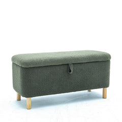 HAOYYE Basics Upholstered Storage Ottoman and Entryway Bench GREEN Sturdy Space-Saving Heavy Duty Modern Design Adults Dorm Room Easy Assembly Bedroom Furniture