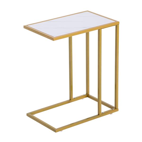 HAOYYE Marble Simple C-Side Table With Sleek Modern Design, Durable White Finish, Perfect For Living Room, Bedroom, Office, Or Small Spaces, Stylish And Functional Accent Table