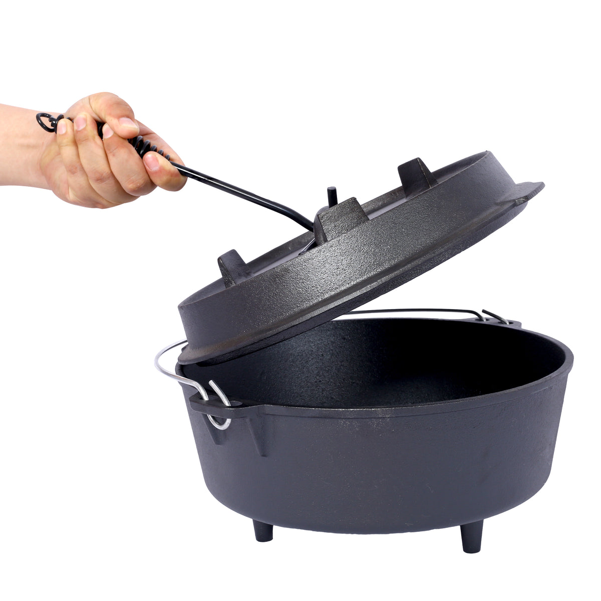 HAOYYE pre-Seasoned Cast Iron Dutch Oven With Skillet Lid, Outdoor Camping Deep Pot for Camping Fireplace Cooking BBQ Baking Campfire, Leg Base, 4.5 Quart Sturdy Space-Saving Heavy Duty Modern Design