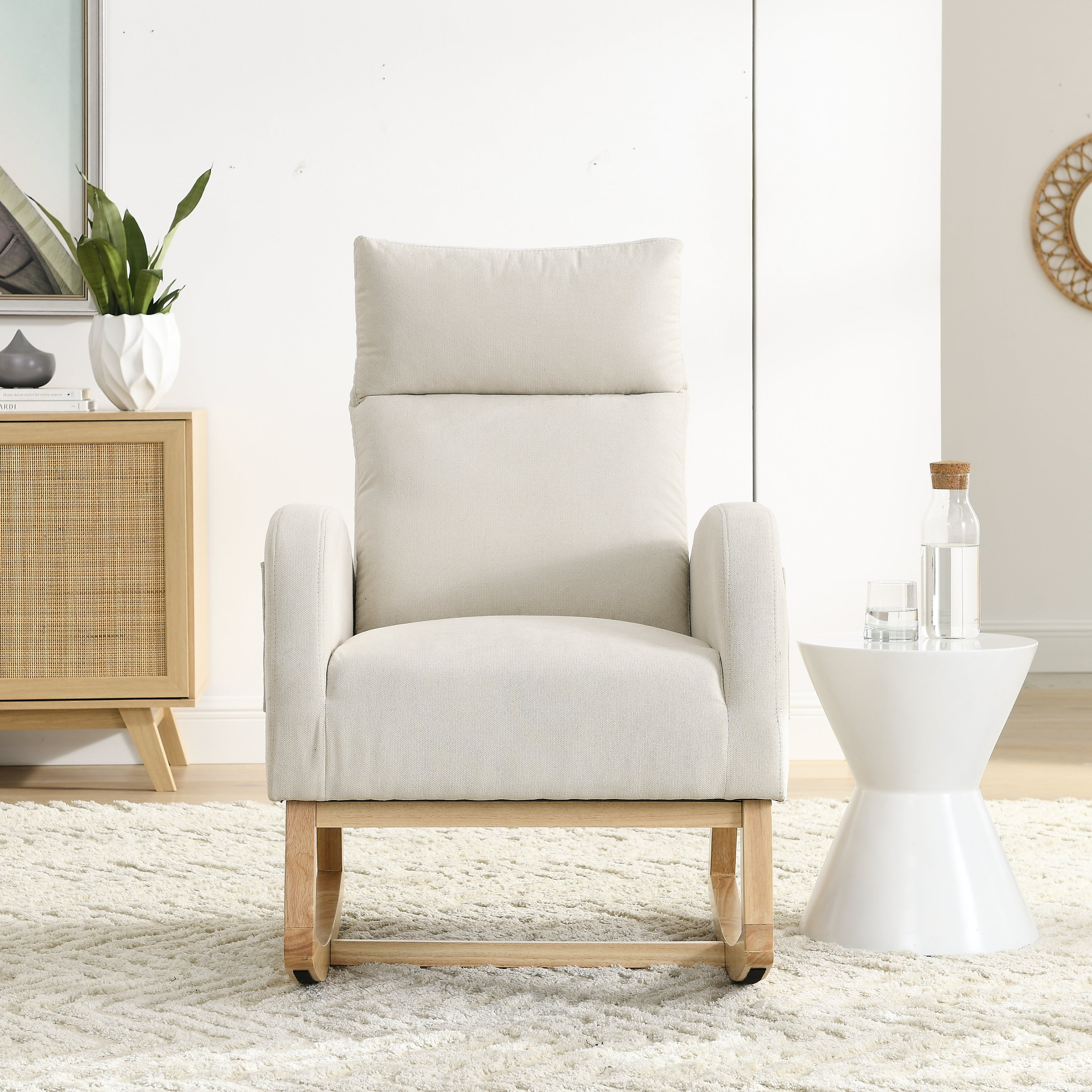 HAOYYE Welike 27.6"W Modern Accent High Backrest Living Room Lounge Arm Rocking Chair, Two Side Pocket Sturdy Space-Saving Heavy Duty Modern Design Easy Assembly Durable Stylish Versatile