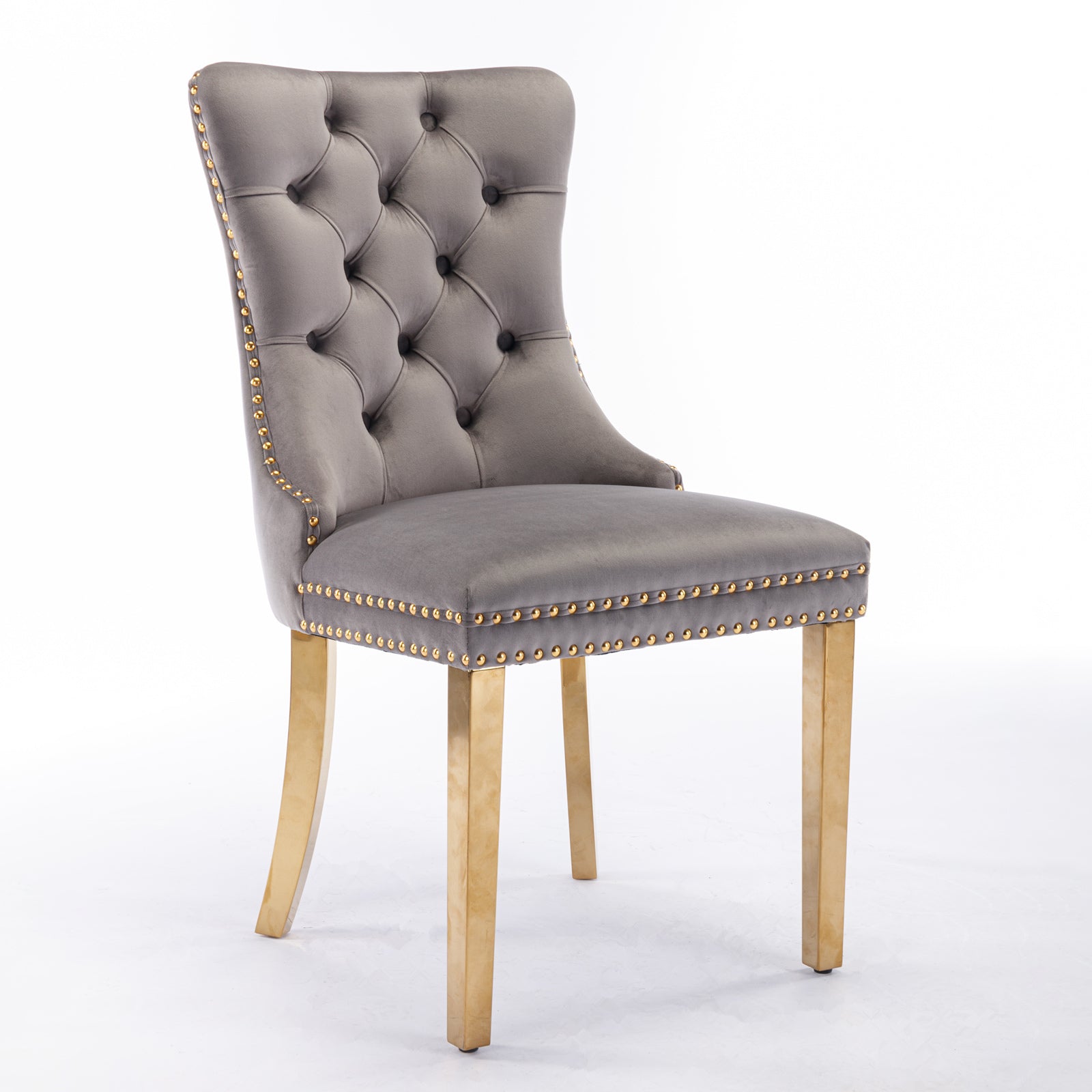 HAOYYE High-end Tufted Solid Wood Contemporary Velvet Upholstered Dining Chair with Golden Stainless Steel Plating Legs,Nailhead Trim,Set of 2,Gray and Gold, SW1601GY Sturdy Durable