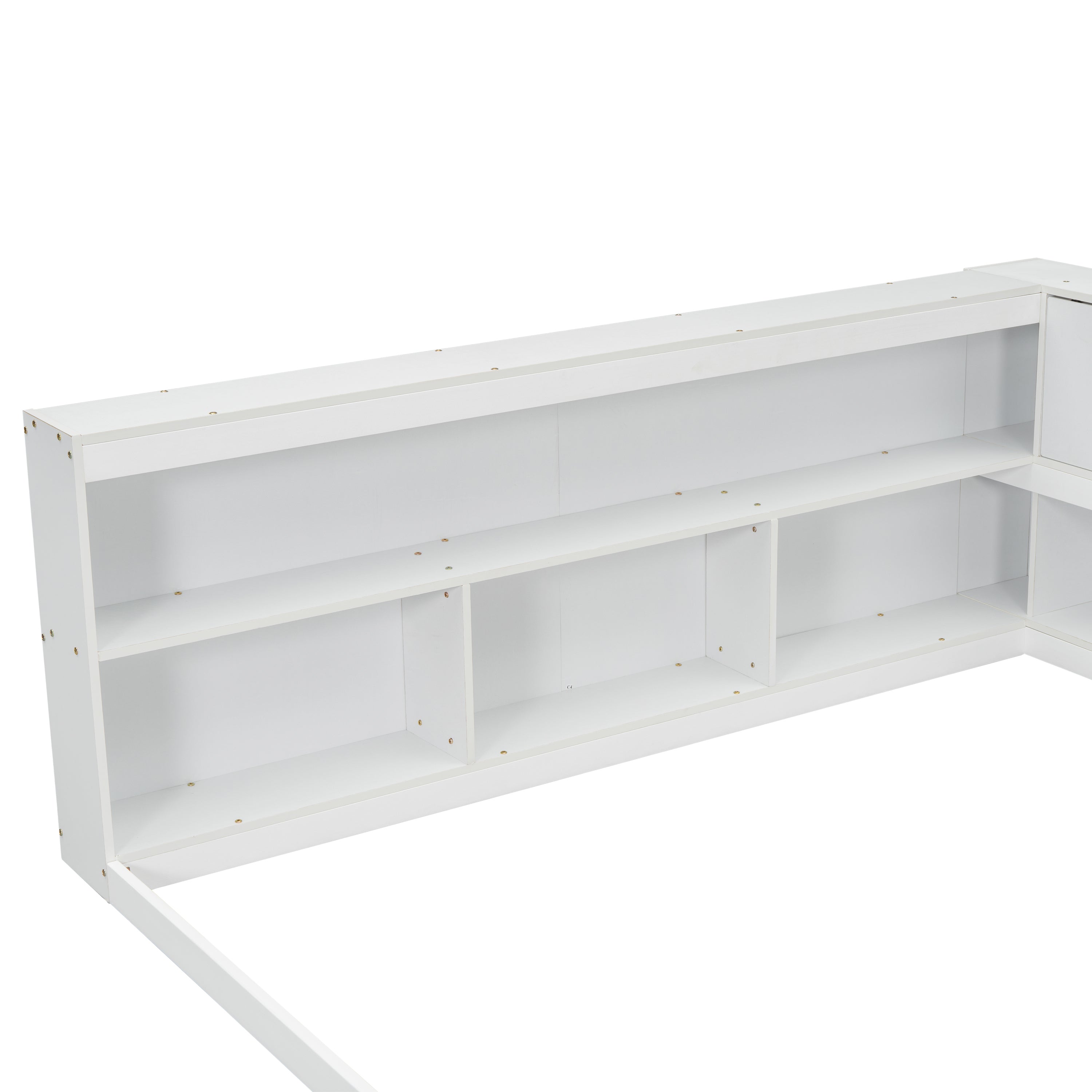 HAOYYE Full Floor Bed with L-shaped Bookcases, sliding doors,without slats,White Sturdy Space-Saving Heavy Duty Modern Design Easy Assembly Durable Stylish Home Furniture Versatile