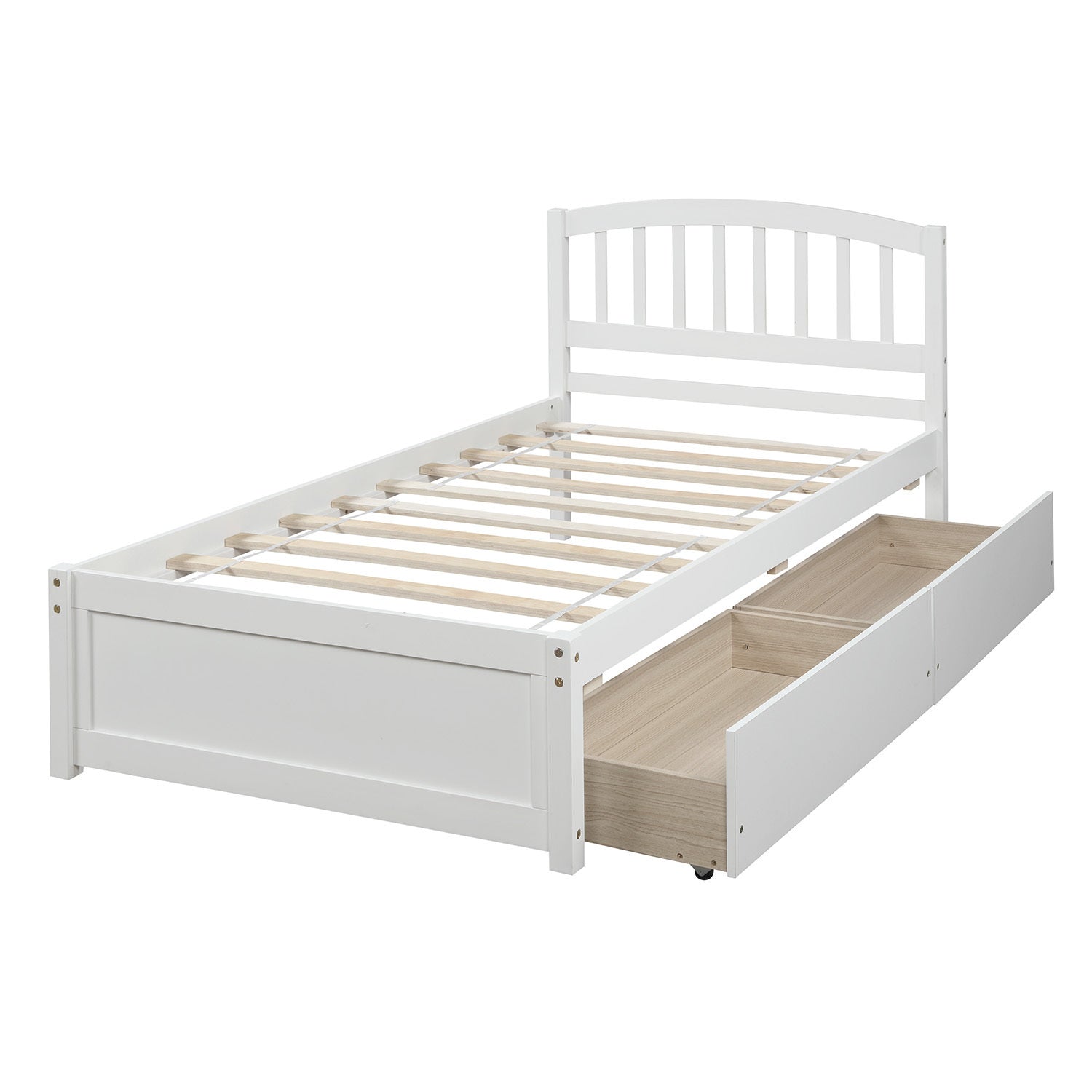 HAOYYE Twin Platform Bed Frame with Two Storage Drawers and Headboard, White, Sturdy Space-Saving Design, Heavy Duty Construction, Easy Assembly, Durable and Stylish Home Furniture