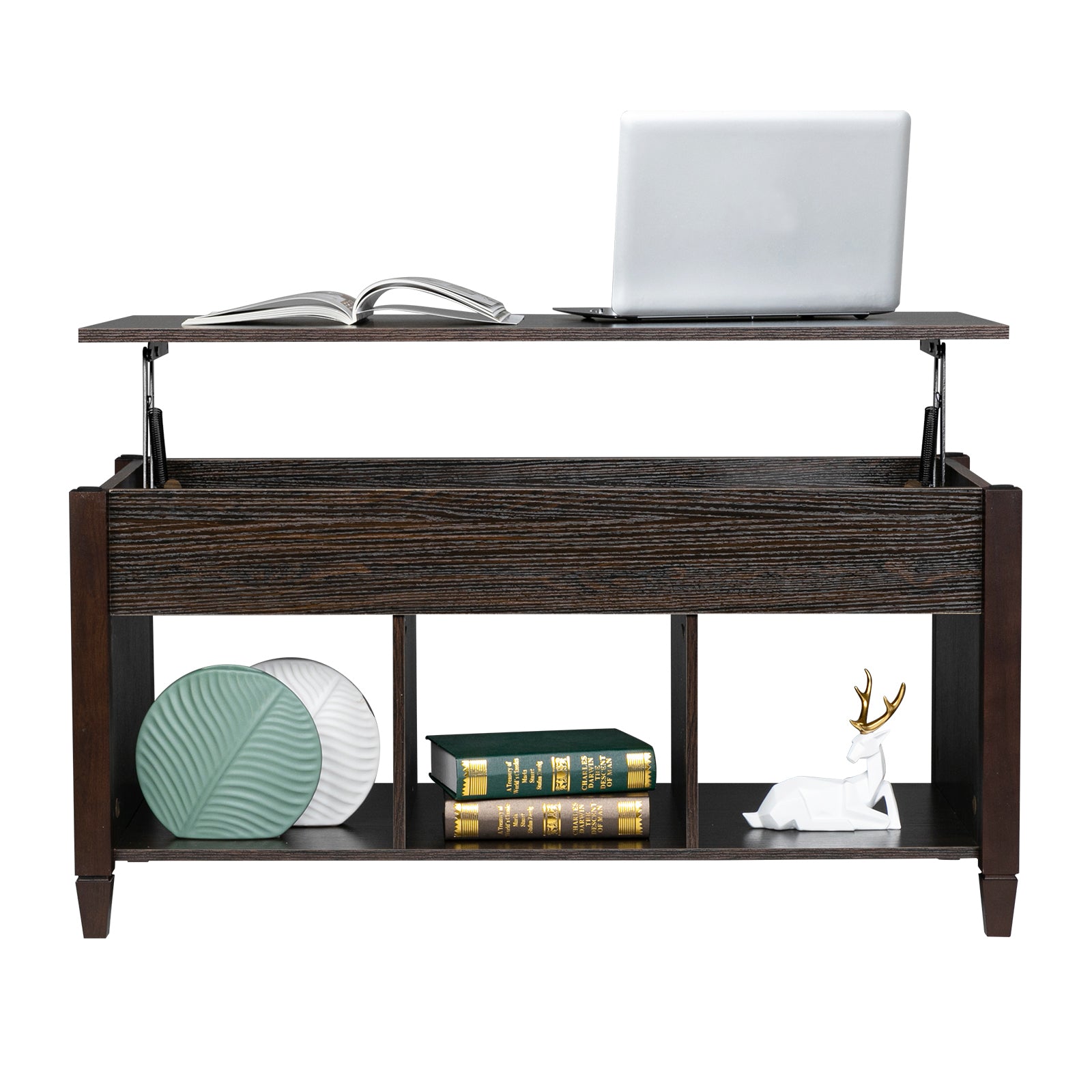 HAOYYE Lift Top Coffee Table Modern Furniture Hidden Compartment with 3 Storage Cabinets and Solid Wood Legs for Living Room Office